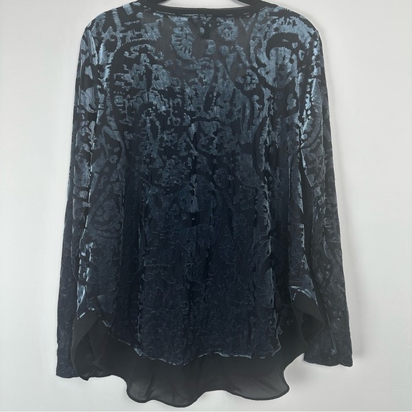 Simply Vera Top Size Large Black Teal Velvet Burnout Whimsygoth Goth Grunge - Picture 2 of 8